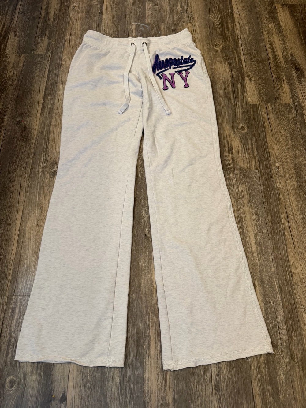 Y2K Aeropostale Vintage Logo Wide Leg Low Rise Sweatpants Preppy Light Gray